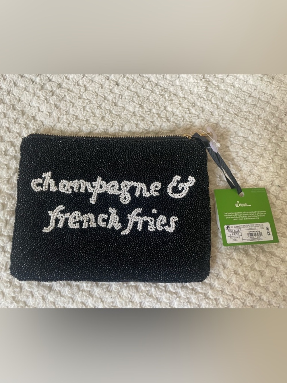 kate spade Black Beaded Wristlet with White Beaded Script